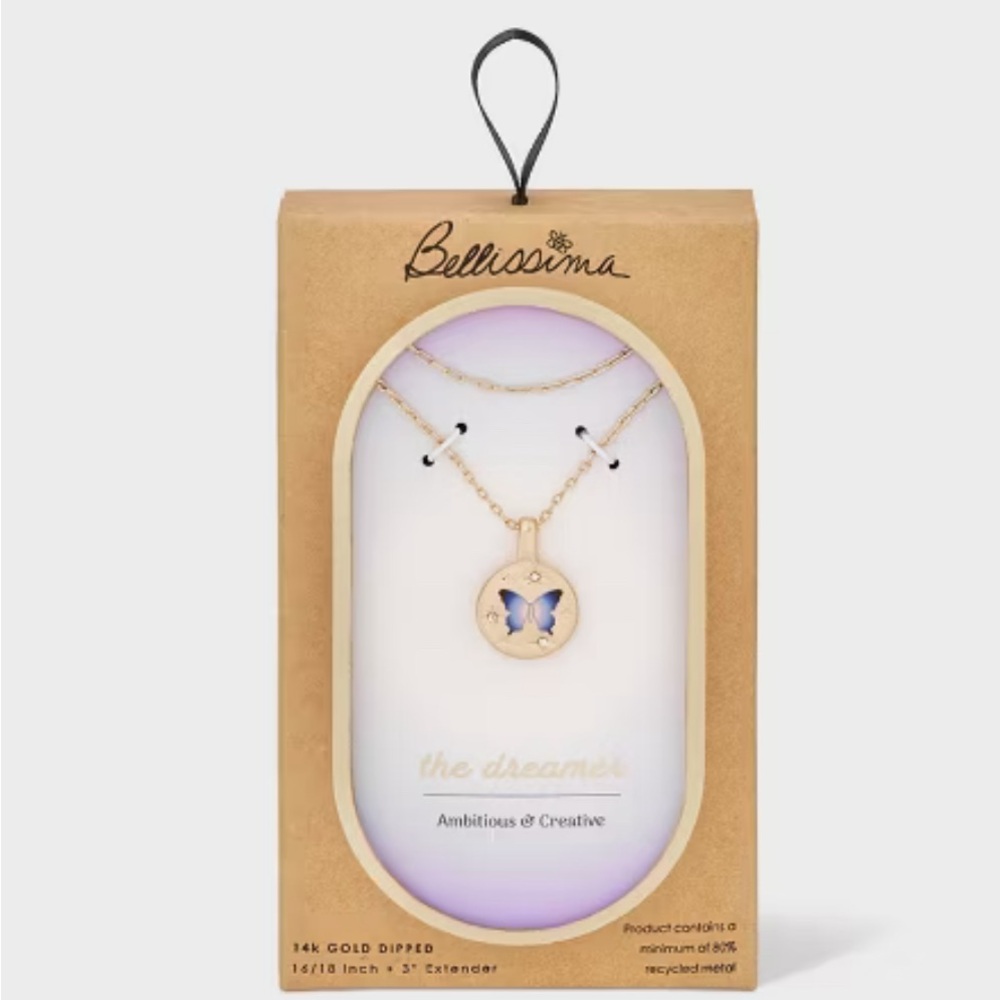 NWT Gold and Blue Butterfly Pendant Necklace
